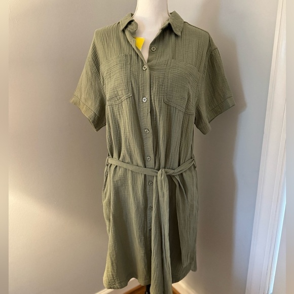 Weatherproof Vintage Ladies' Gauze Dress with belt Size S olive green - Picture 2 of 11